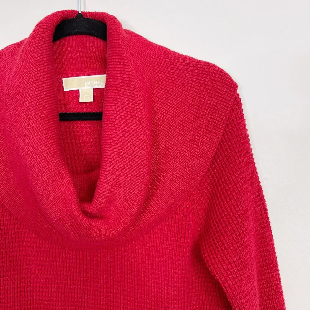 Michael Kors Cowl Neck Sweater Womens XSmall XS Red Cotton Blend Knit